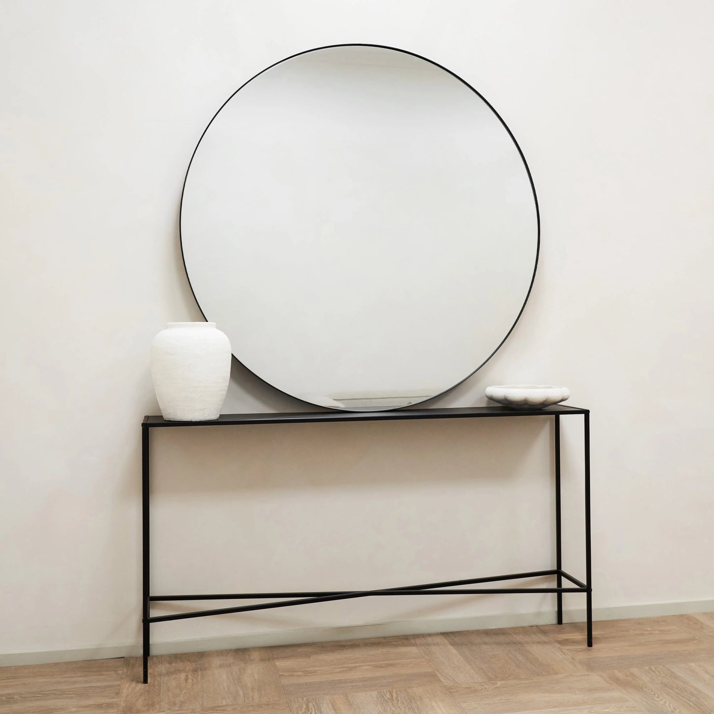 Theo Round Wall Mirror - 120cm Matte Black Metal Industrial Minimalist Design Spiegel Weltt