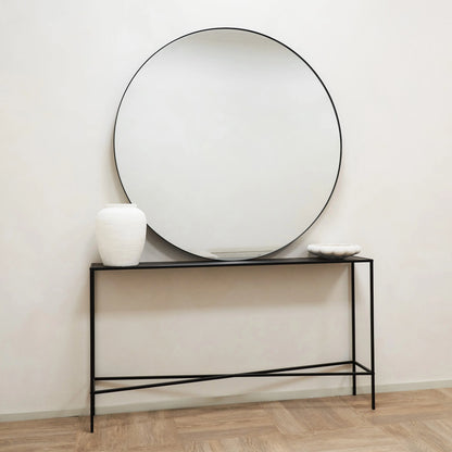Theo Round Wall Mirror - 120cm Matte Black Metal Industrial Minimalist Design Spiegel Weltt