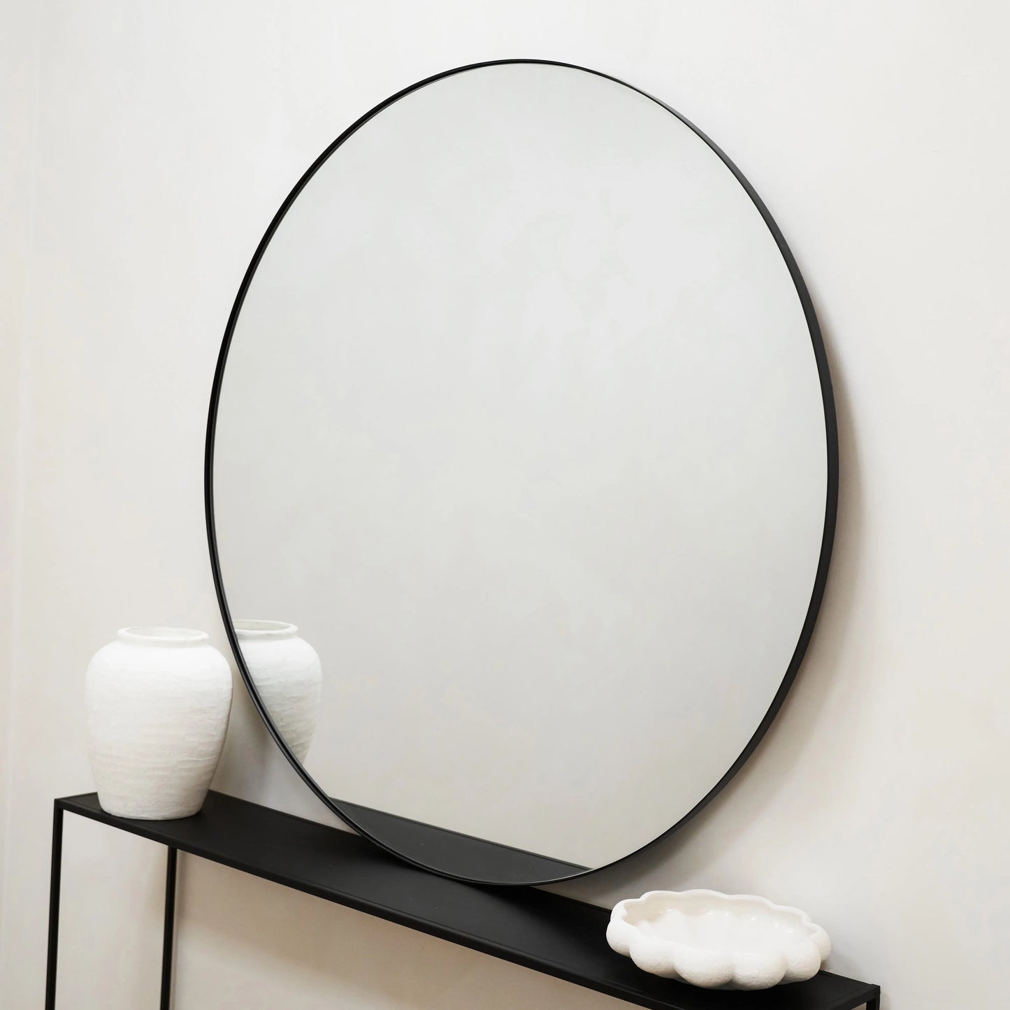 Theo Round Wall Mirror - 120cm Matte Black Metal Industrial Minimalist Design Spiegel Weltt
